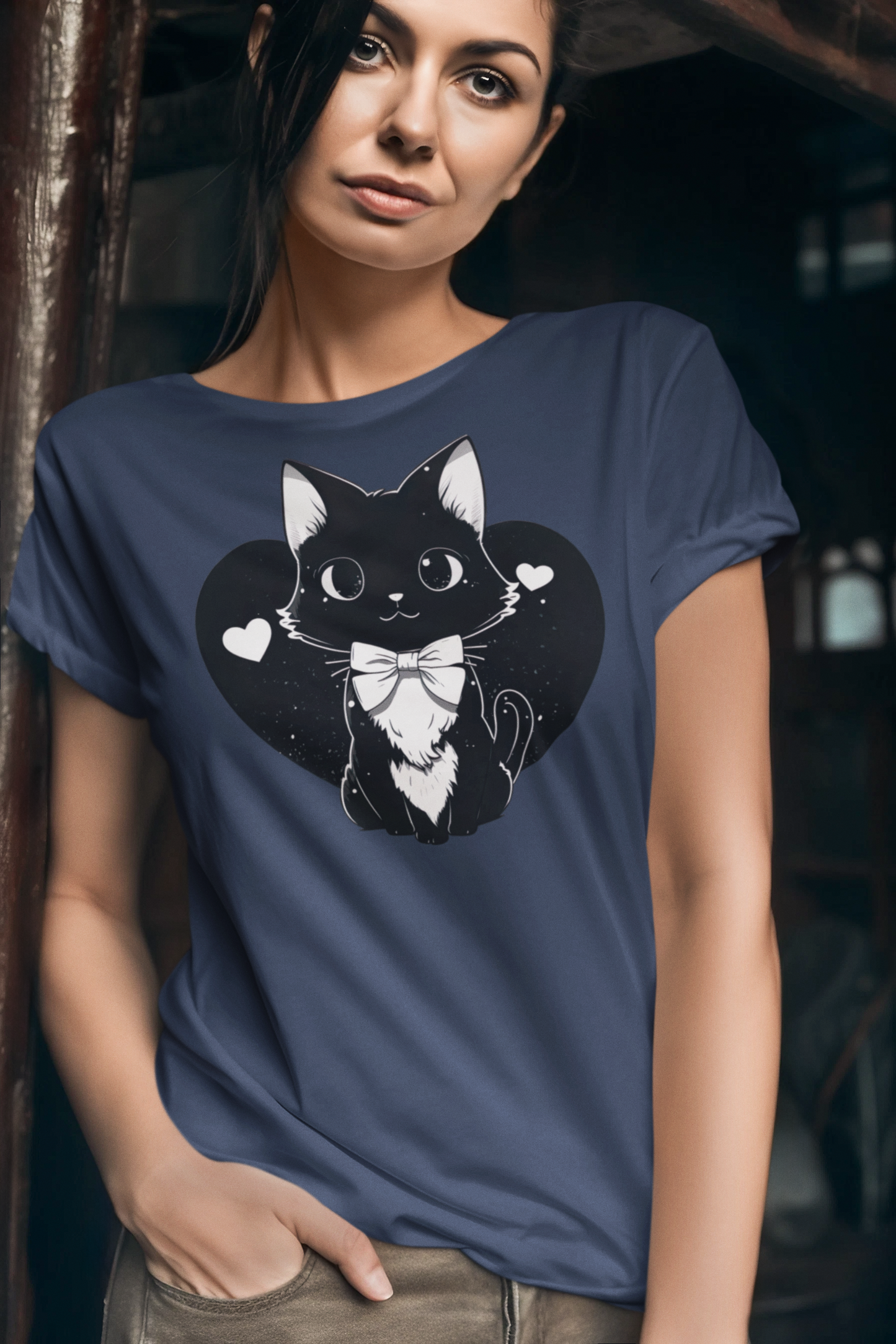 Kawaii Unisex Anime T-shirt - Mitsuki the Gentle Heart Cat