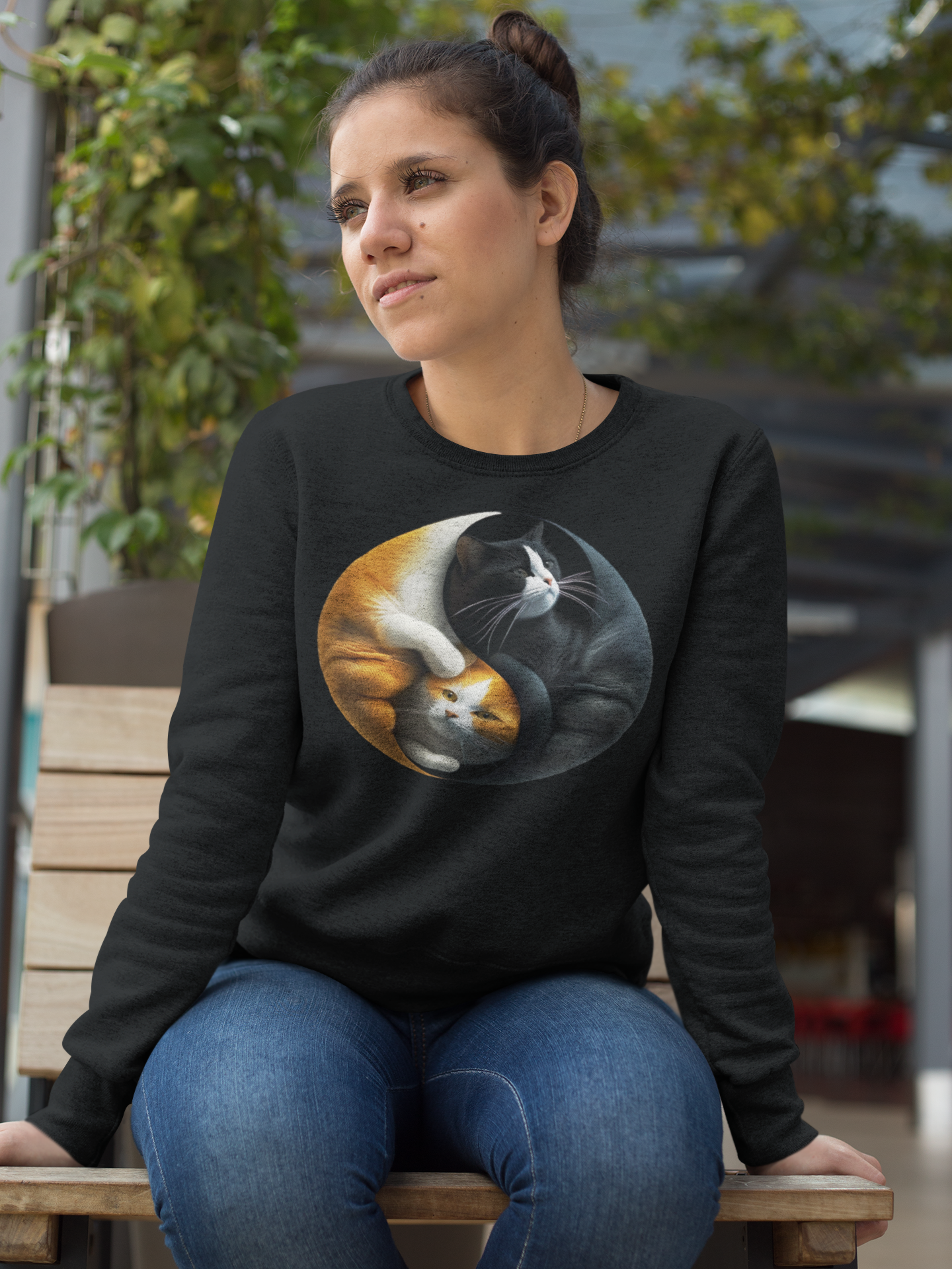 Kawaii Unisex Anime Sweatshirt - Yin-Yang Neko Harmony