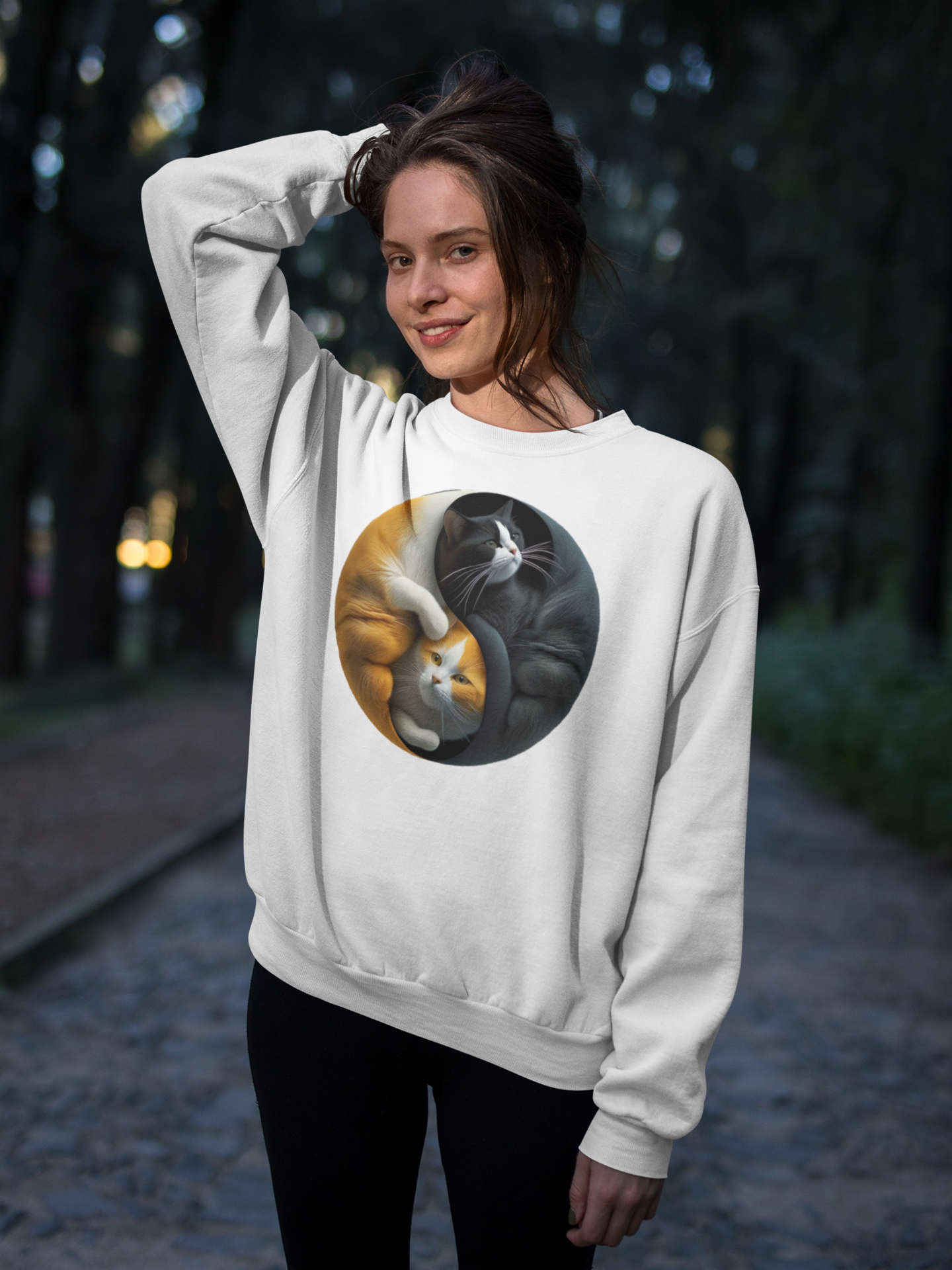 Kawaii Unisex Anime Sweatshirt - Yin-Yang Neko Harmony