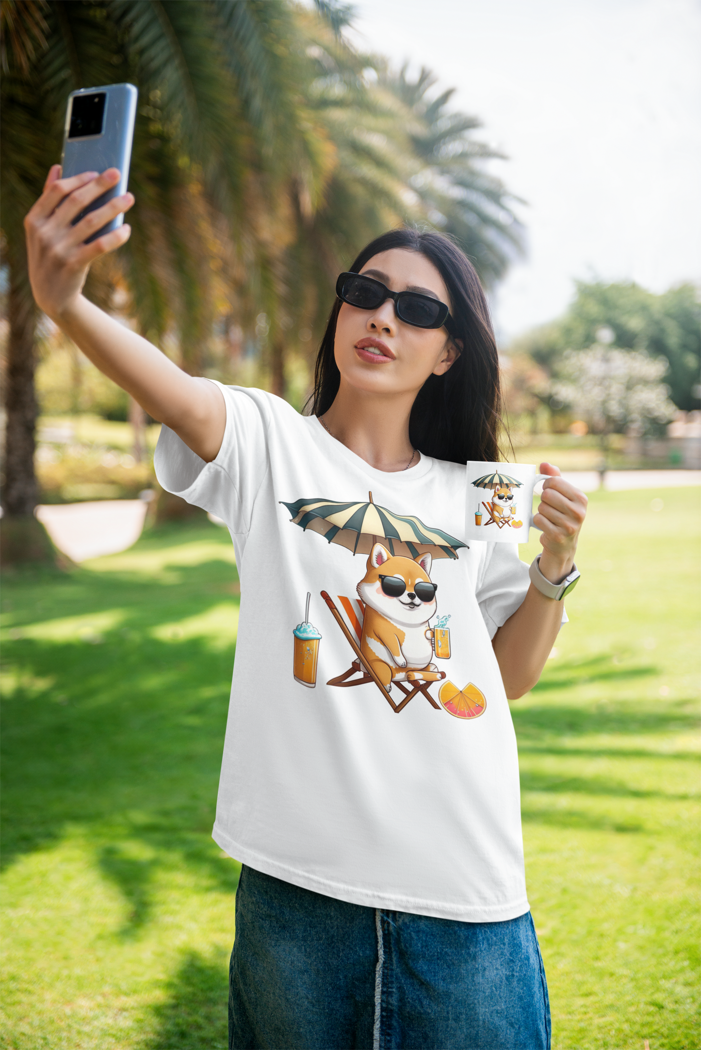 Kawaii Unisex Anime T-shirt - Shiba on the Beach