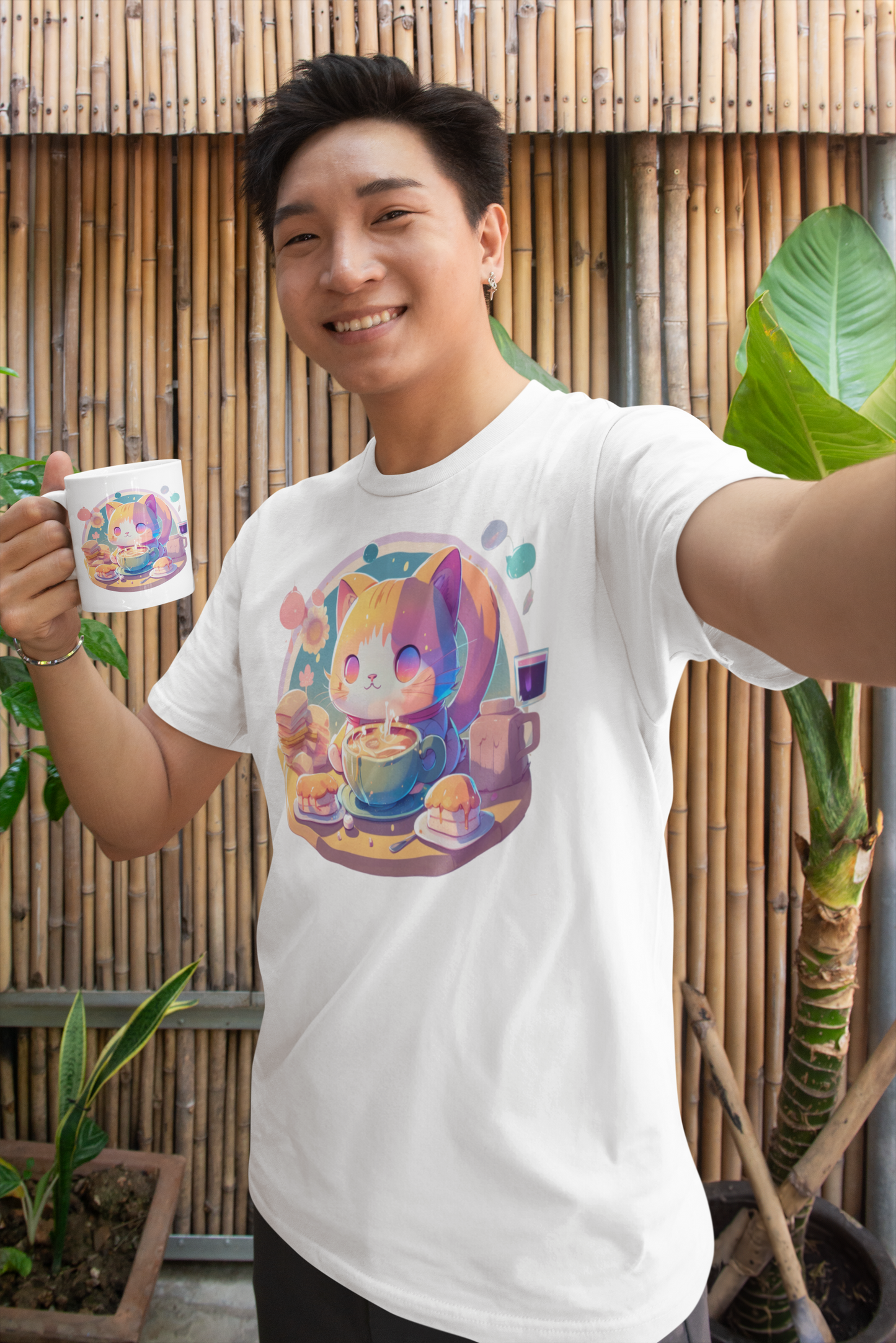 Kawaii Unisex Anime T-shirt - Morning Nyan