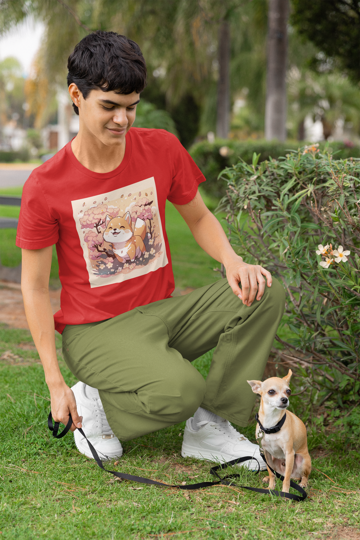 Kawaii Unisex Anime T-shirt - Autumn Shiba Adventure