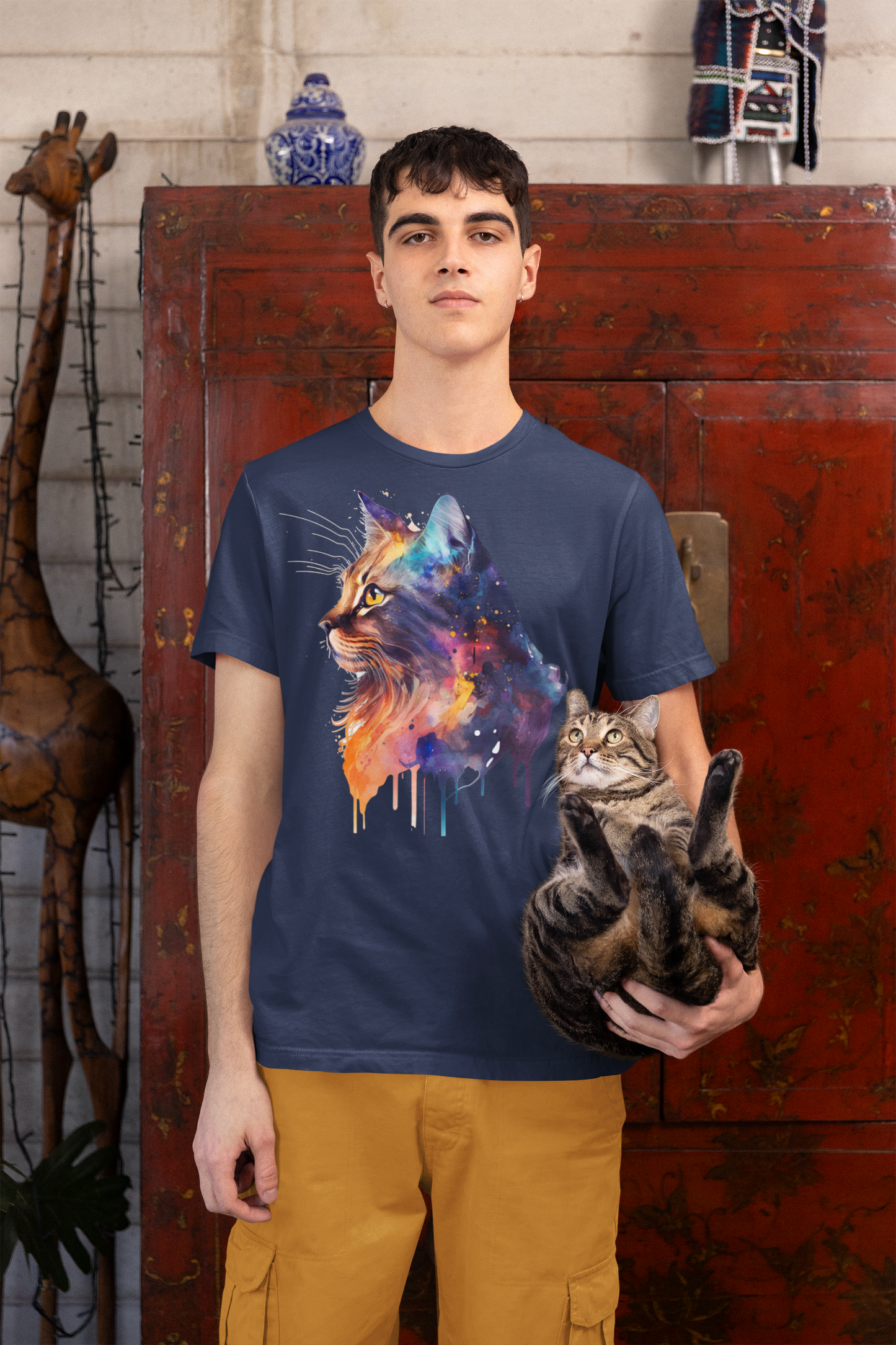 Kawaii Unisex Anime T-shirt - Colorful Cat