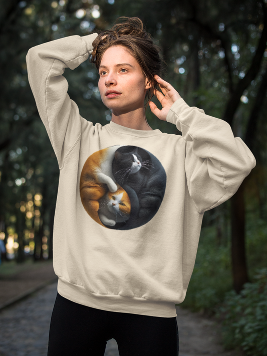 Kawaii Unisex Anime Sweatshirt - Yin-Yang Neko Harmony