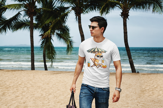 Kawaii Unisex Anime T-shirt - Shiba on the Beach