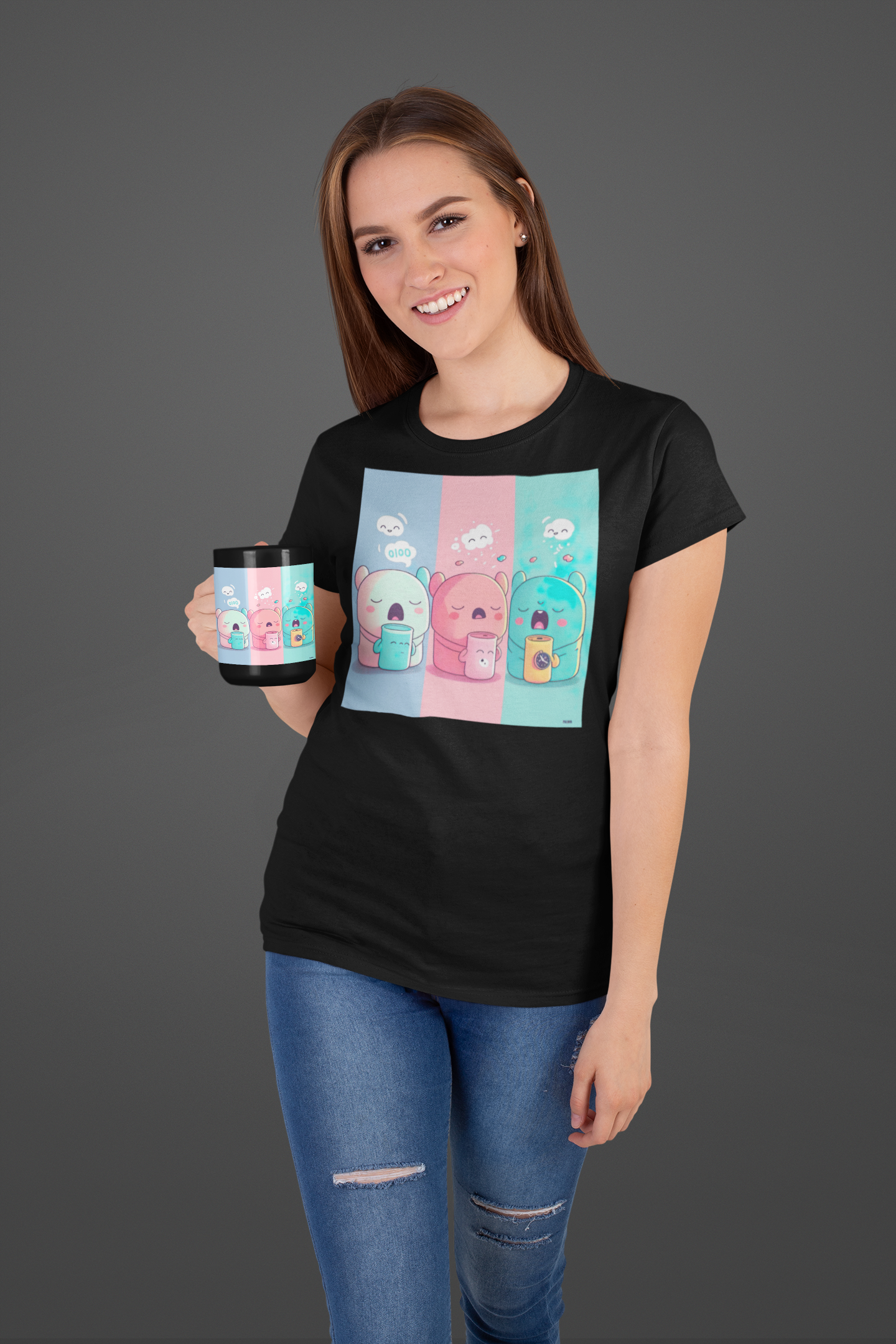 Kawaii Unisex Anime T-shirt - Sleepy Sips Trio