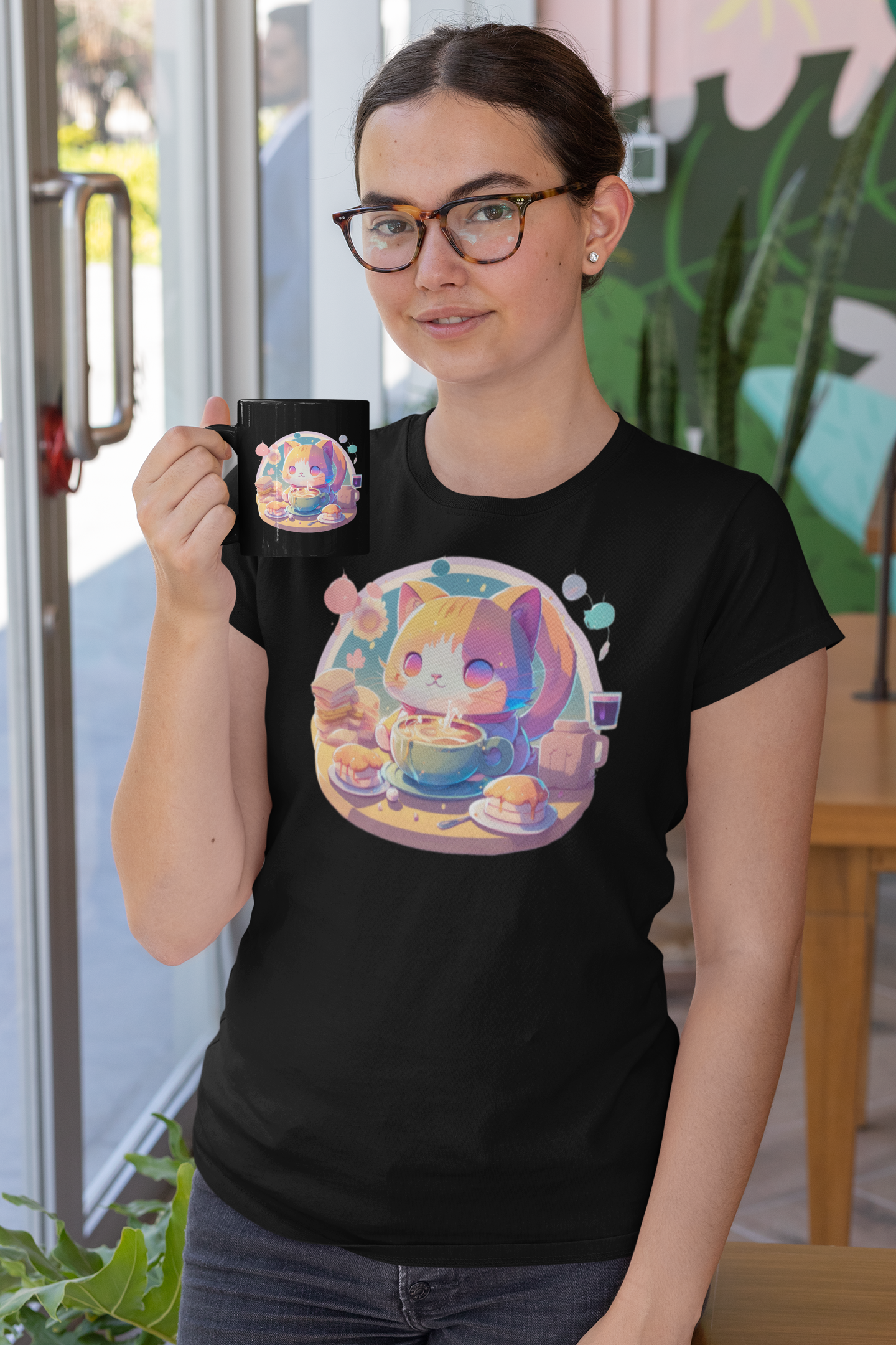 Kawaii Unisex Anime T-shirt - Morning Nyan