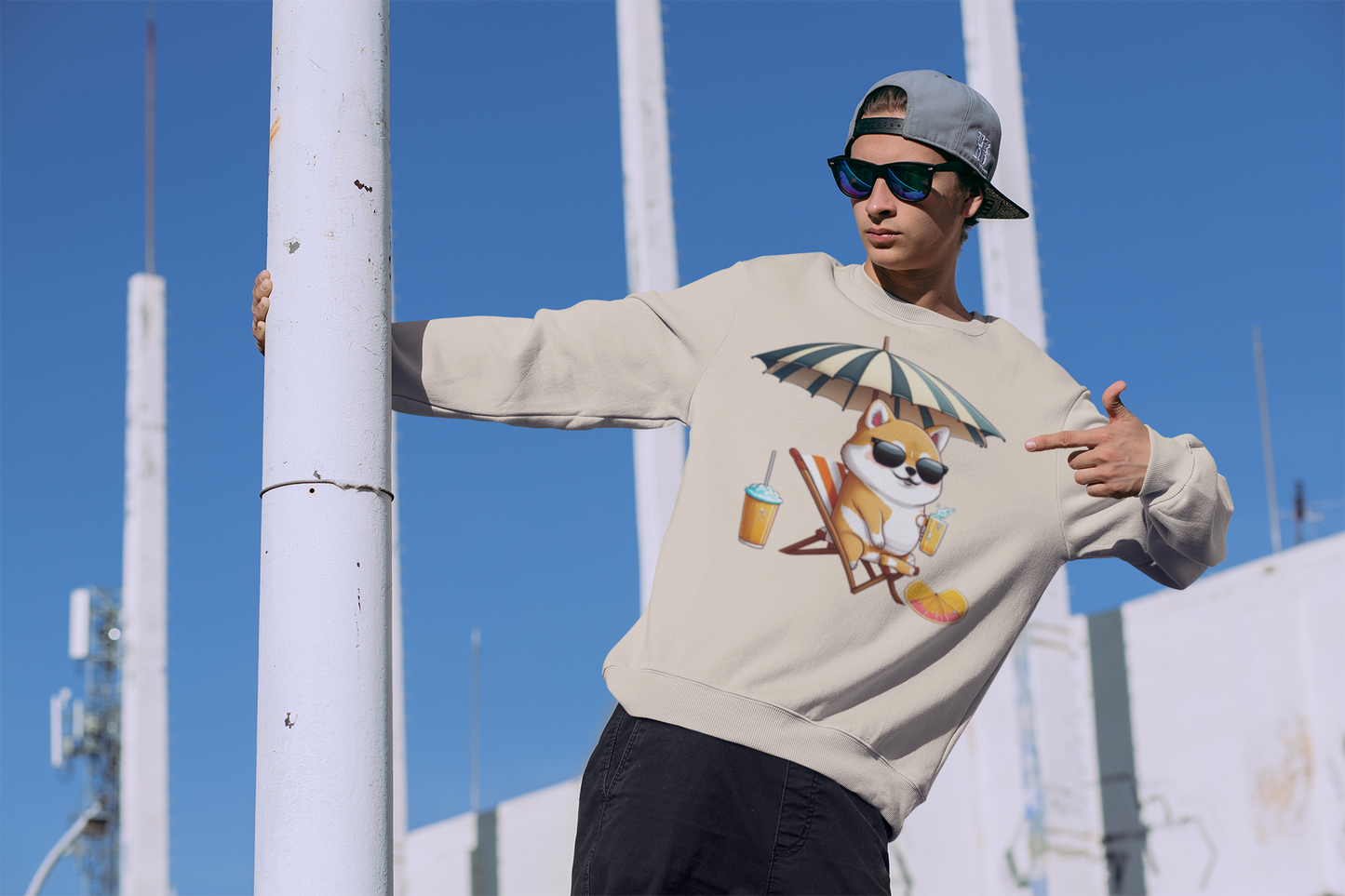 Kawaii Unisex Anime Sweatshirt - Shiba on the Beach