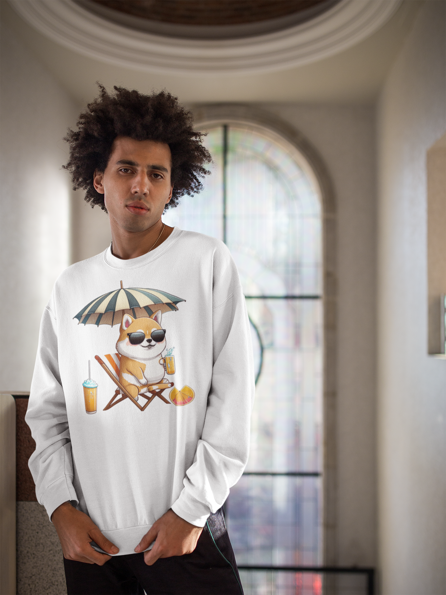 Kawaii Unisex Anime Sweatshirt - Shiba on the Beach