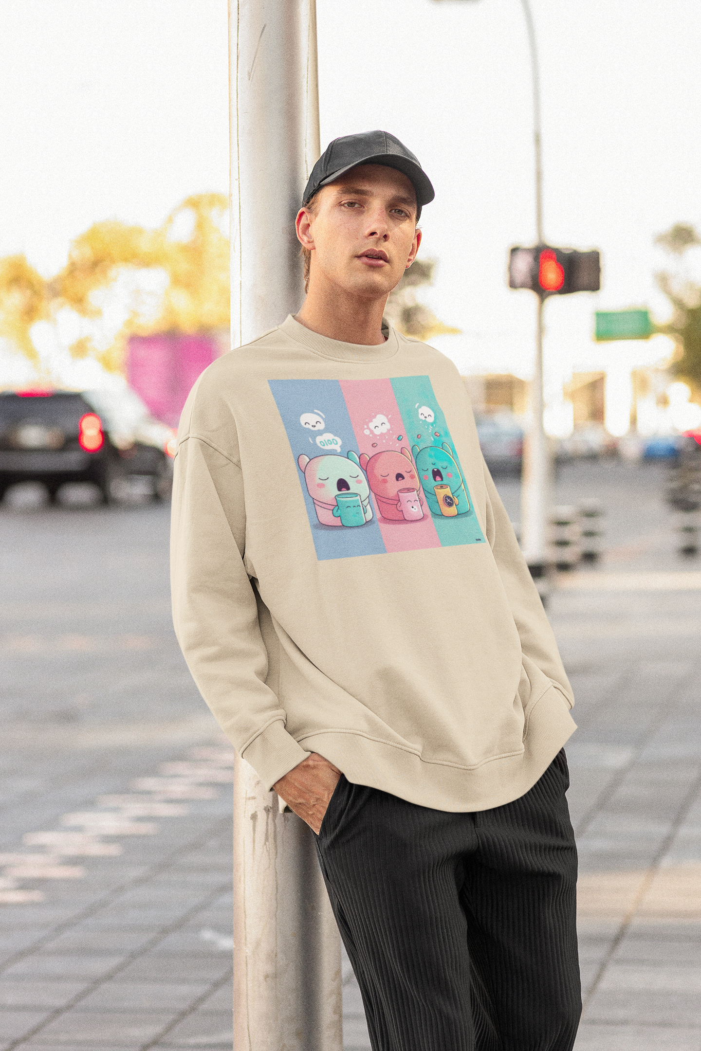 Kawaii Unisex Anime Sweatshirt - Sleepy Sips Trio