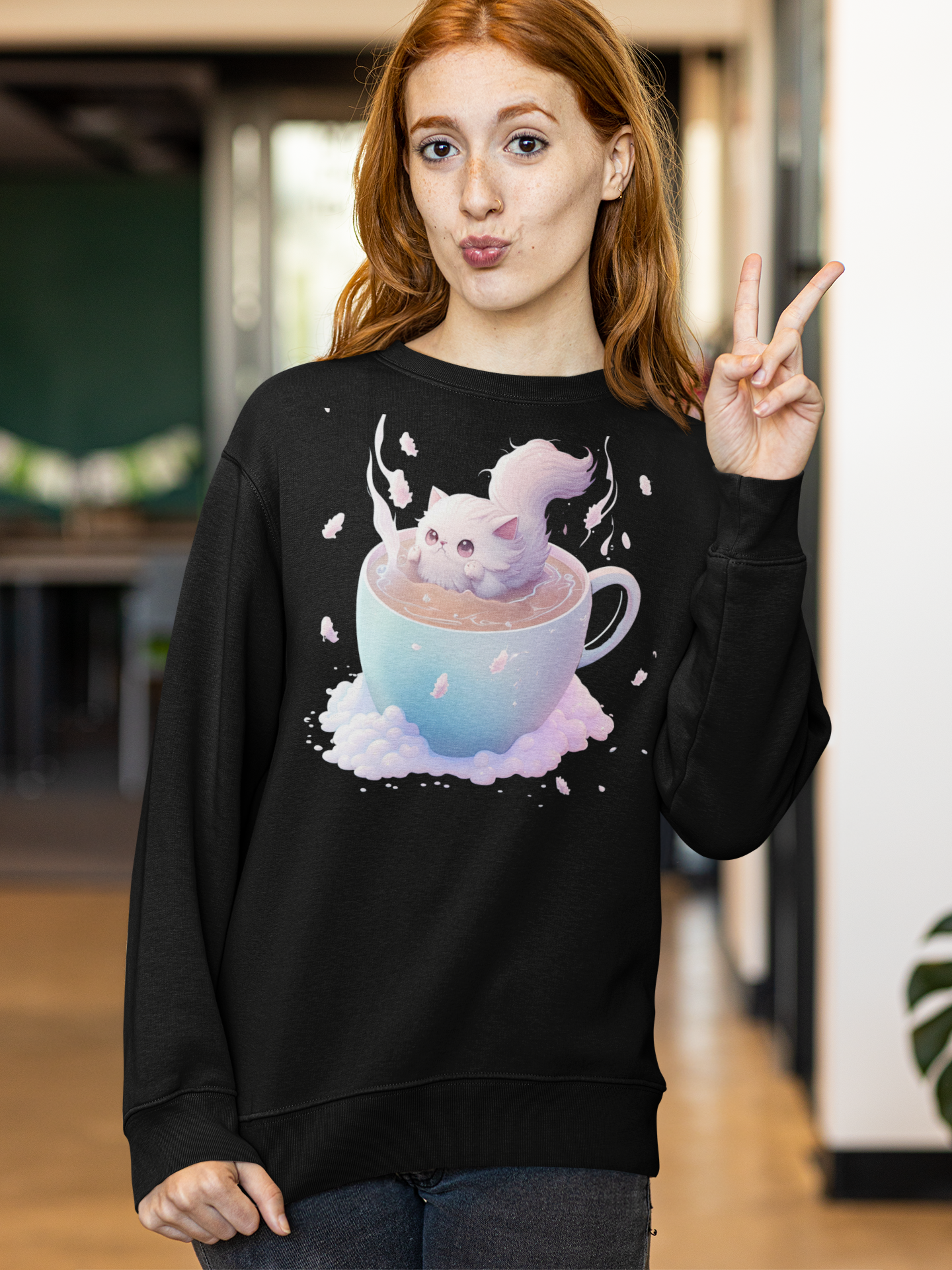 Kawaii Unisex Anime Sweatshirt - Latte Dream Neko