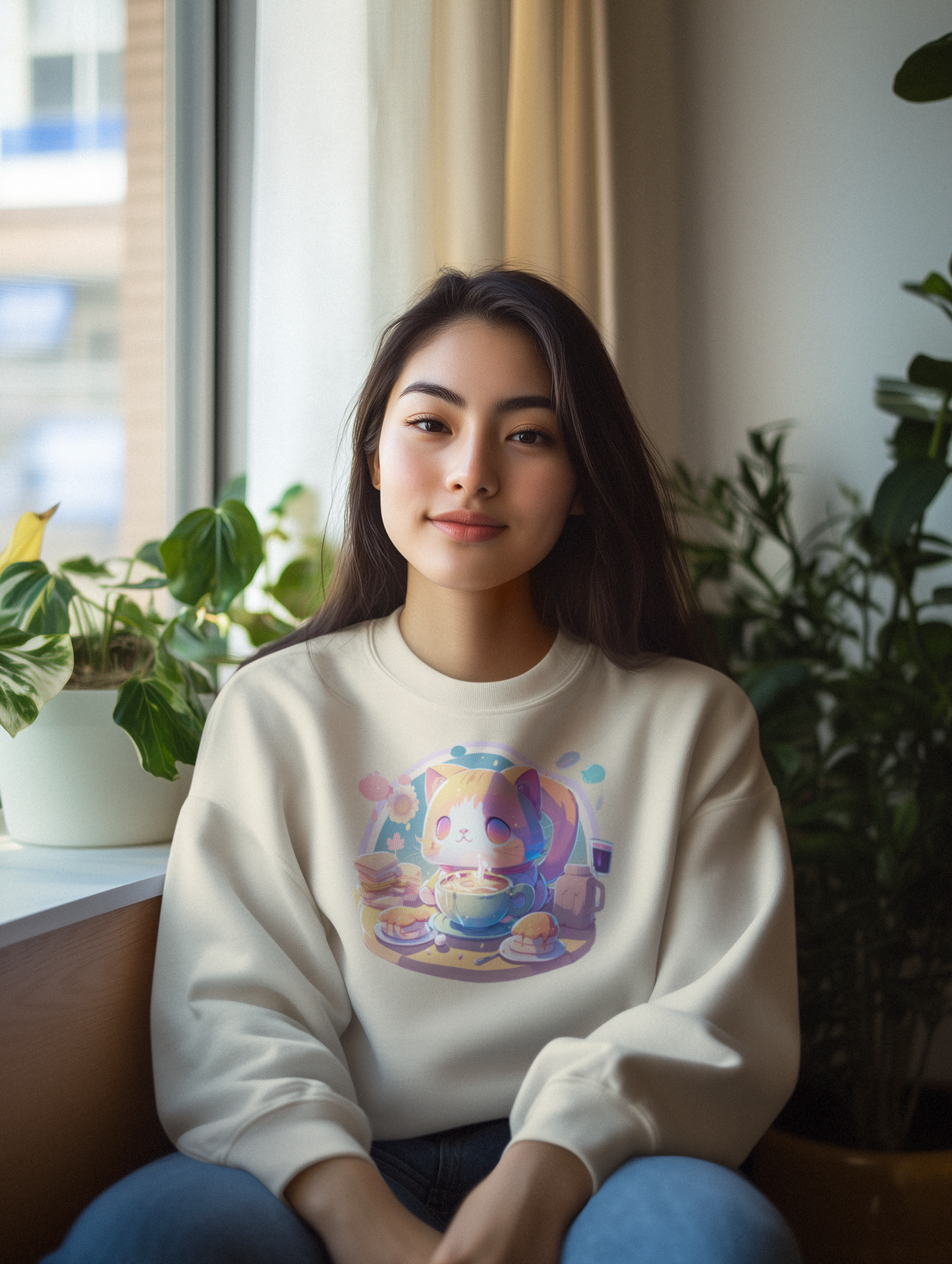 Kawaii Unisex Anime Sweatshirt - Morning Nyan