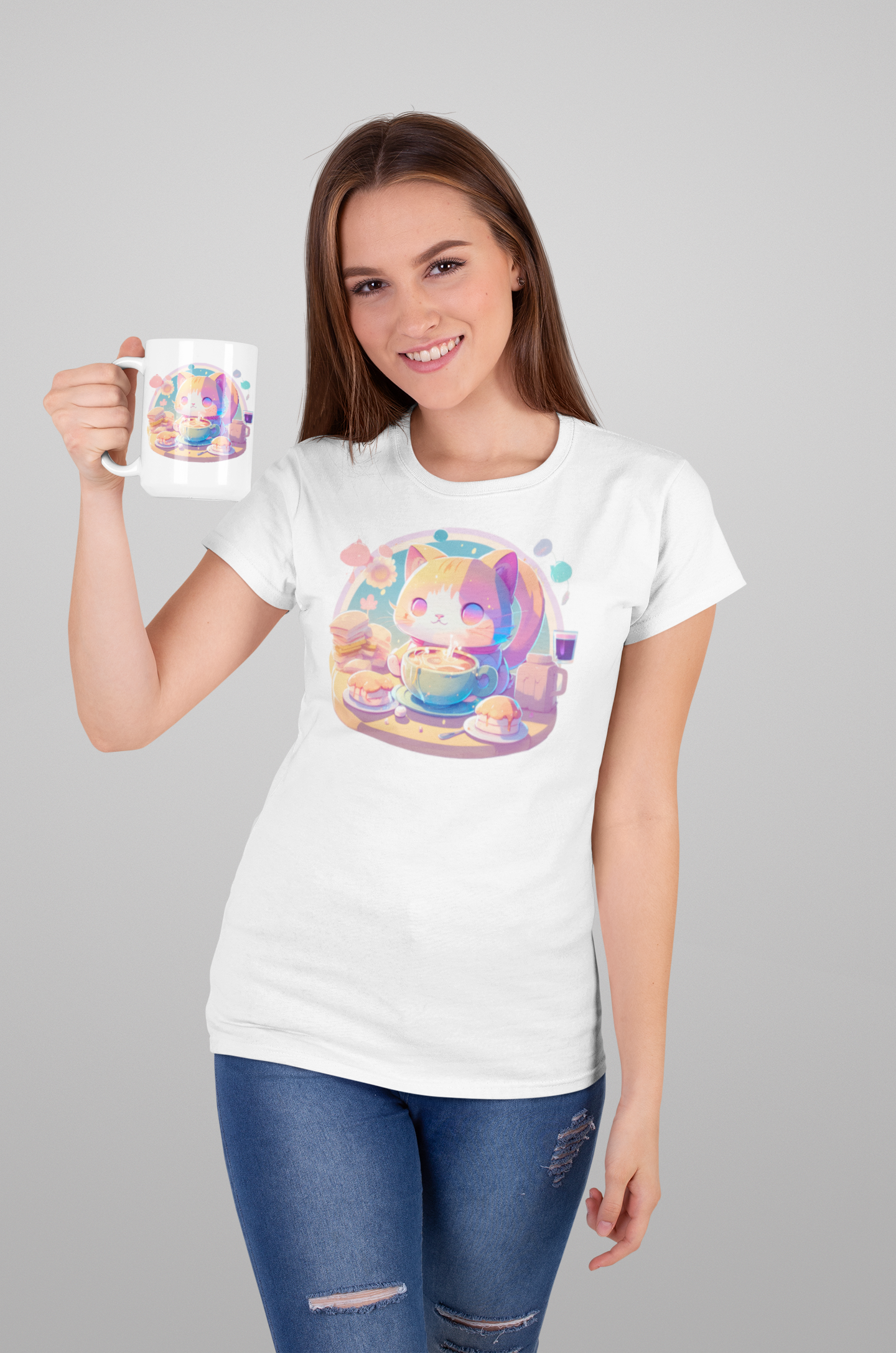 Kawaii Unisex Anime T-shirt - Morning Nyan