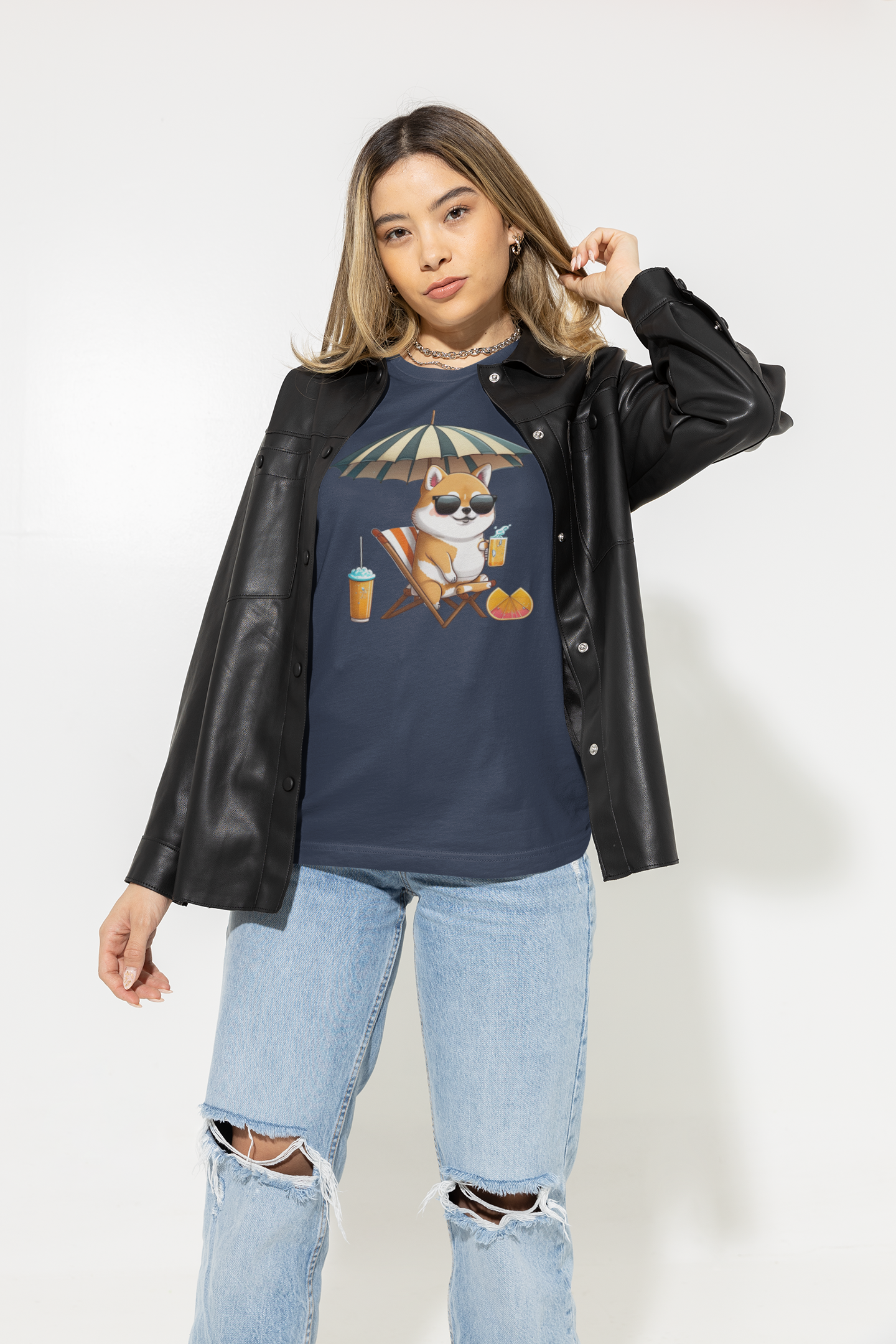 Kawaii Unisex Anime T-shirt - Shiba on the Beach