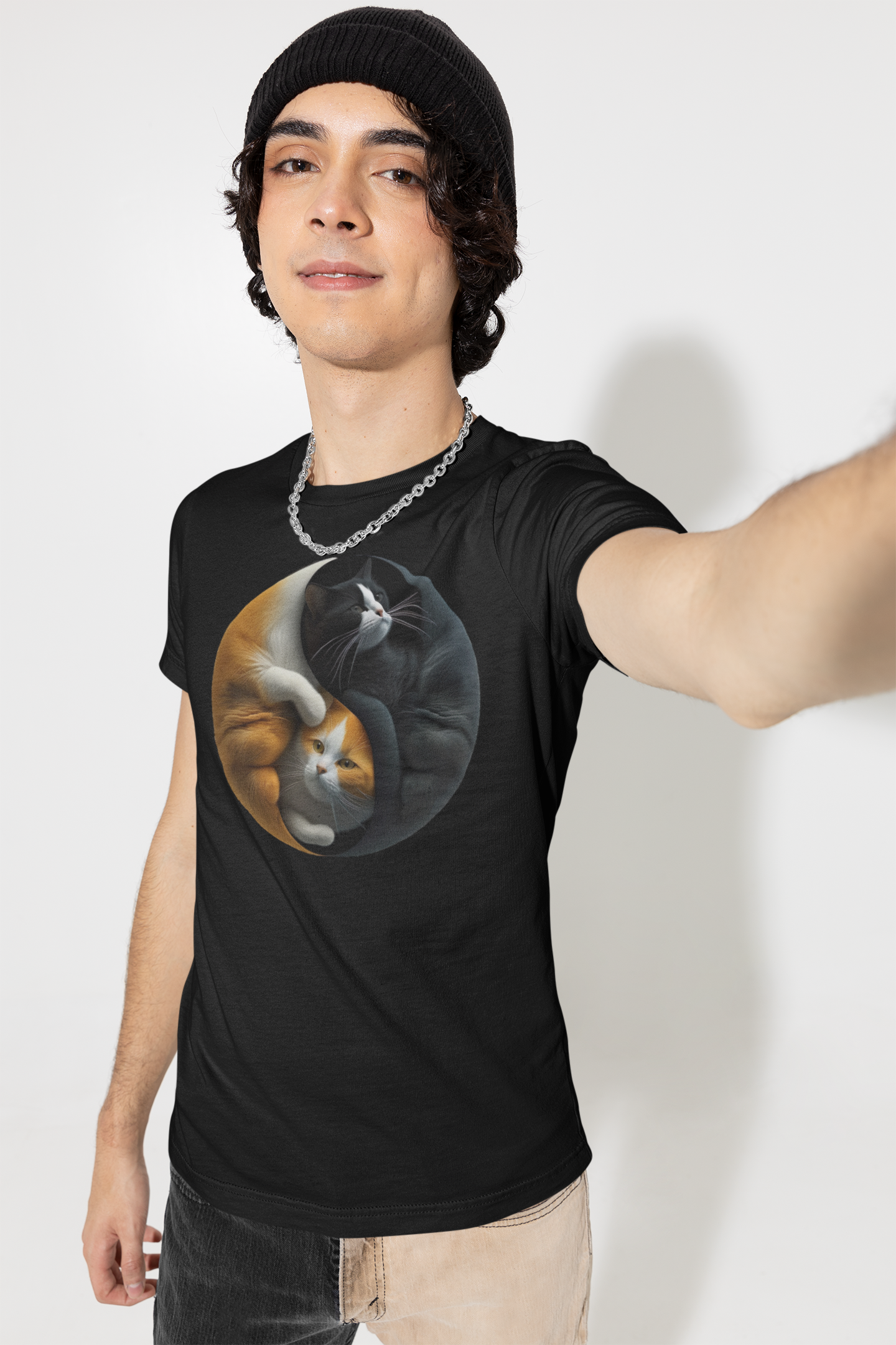 Kawaii Unisex Anime T-shirt - Yin-Yang Neko Harmony